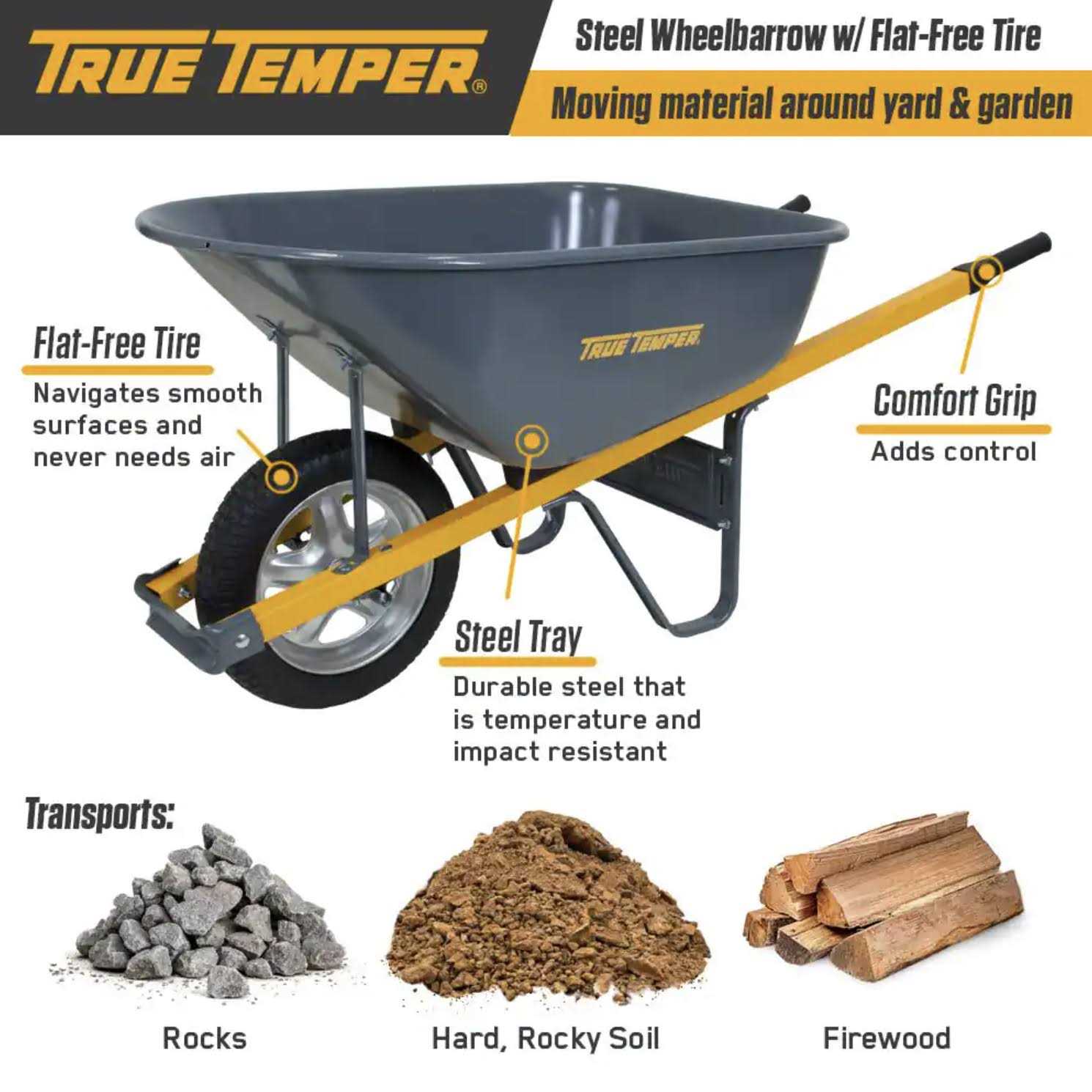 True Temper Steel Residential Wheelbarrow 6 cu ft