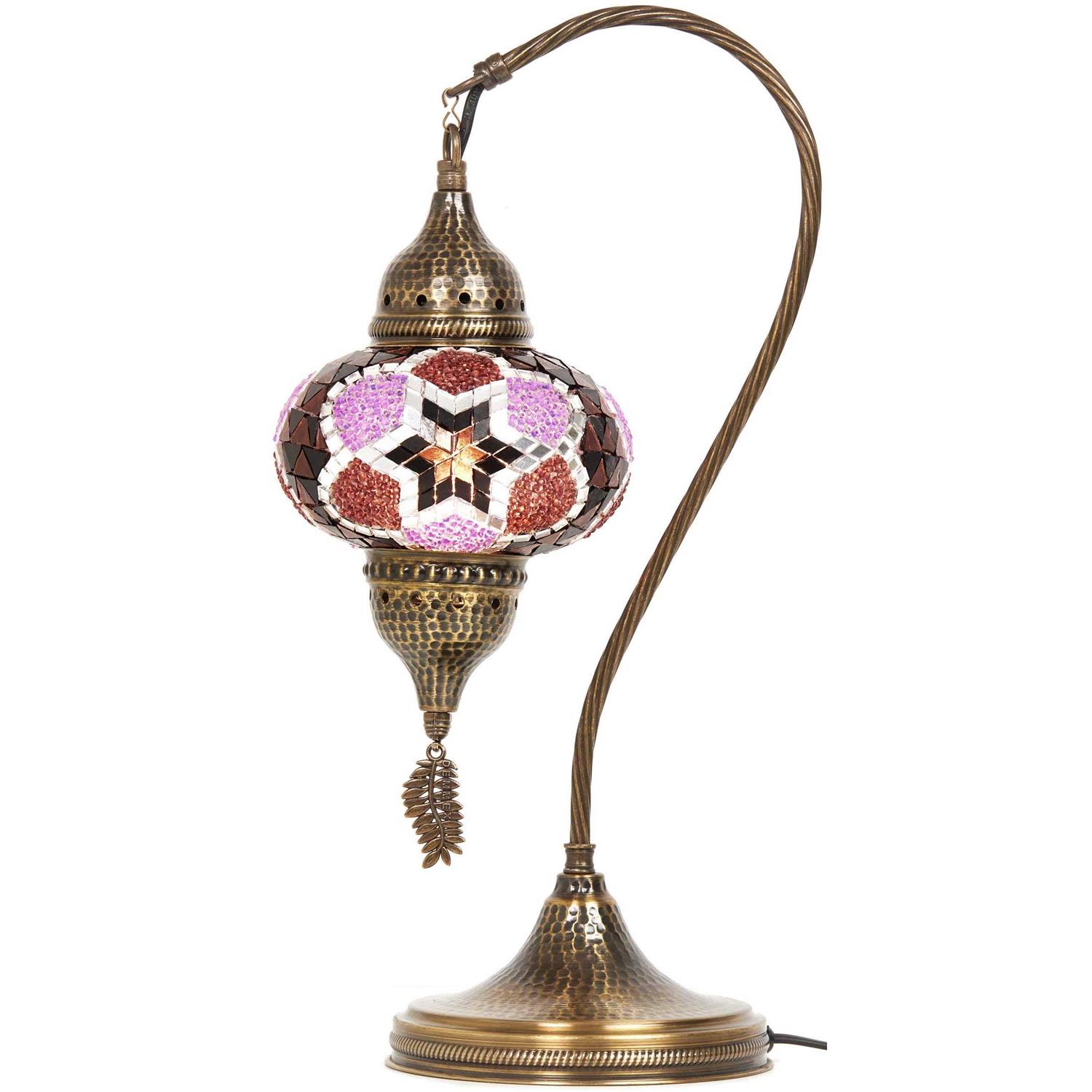 Turkish Moroccan Tiffany Style Handmade Colorful Mosaic Table Desk Bedside Night Swan Neck Lamp Light Lampshade with Metal Body and Hanging Metal