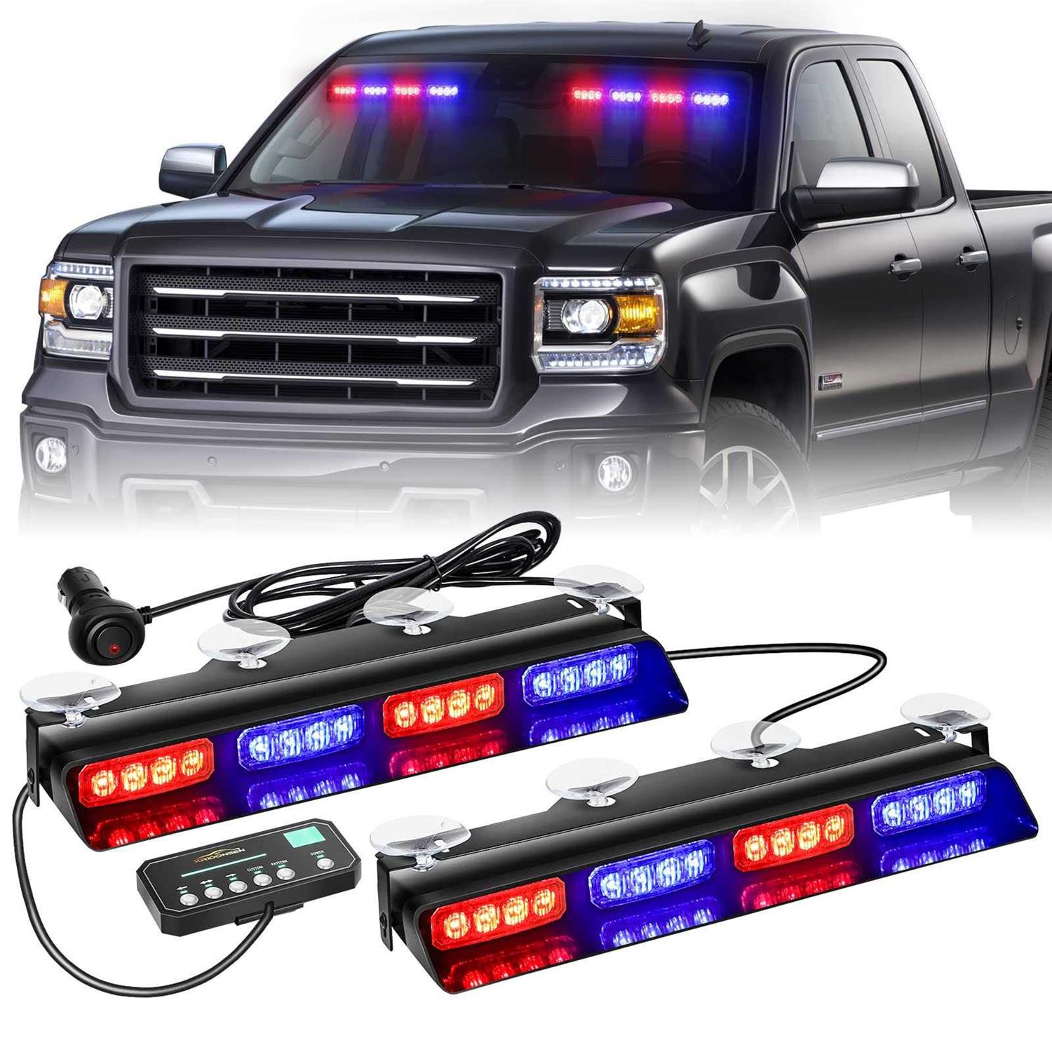 XRIDONSEN Emergency Dash Strobe Lights Safety Flashing Warning Hazard Interior Front/Rear Windshield Deck Split Light Bar w/digital