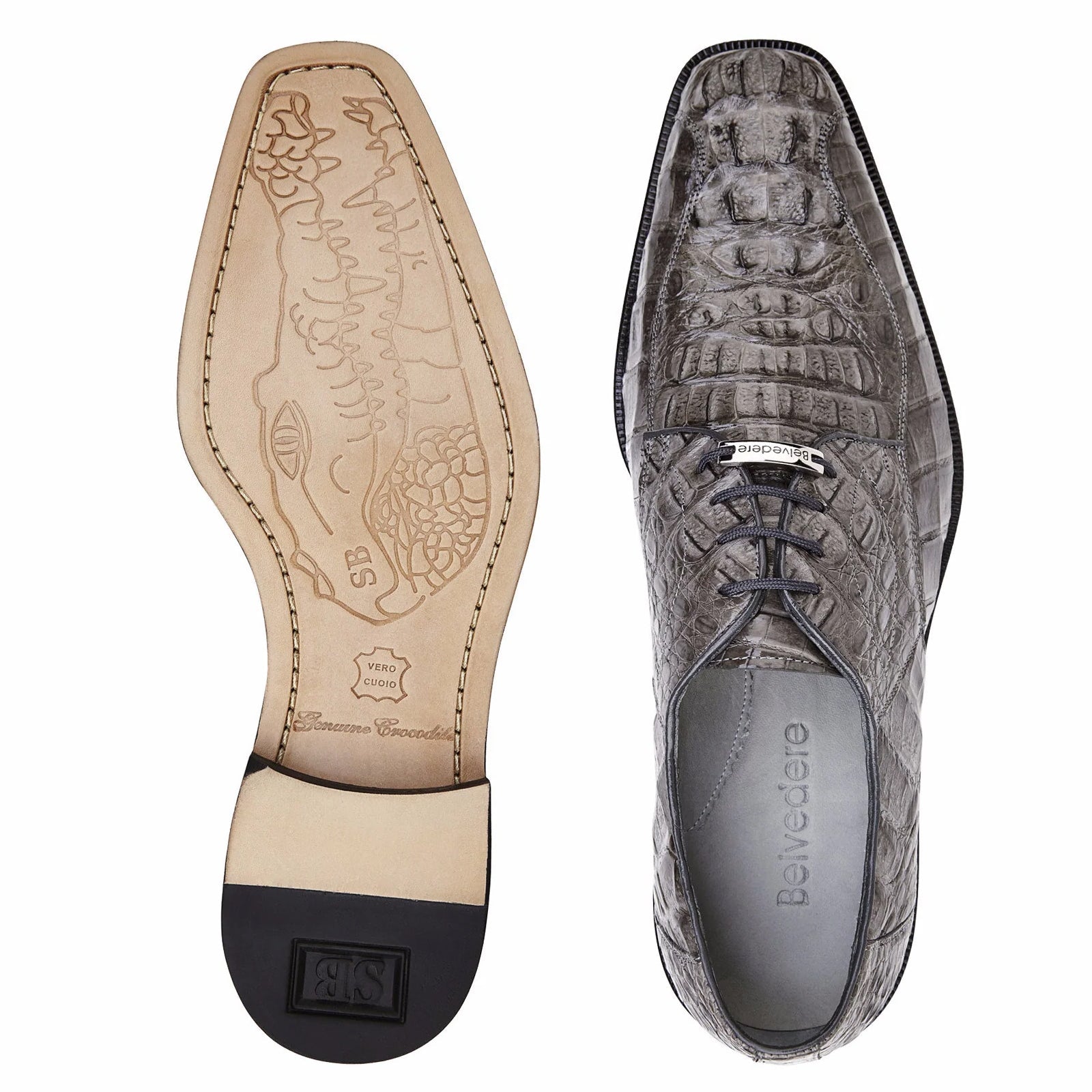 Men’s Belvedere Chapo Hornback Caiman Crocodile Dress Shoe in Grey