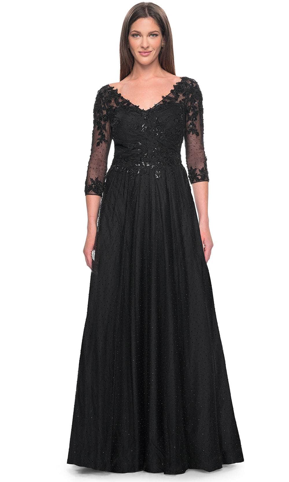 Embroidered V-Neck Evening Dress