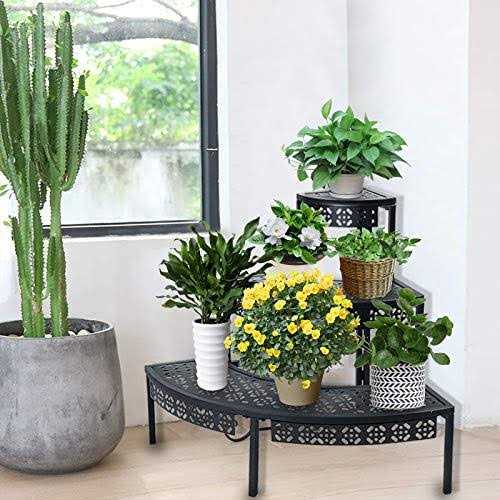 aboxoo 3 Tier Plant Stand Flower Pot Rack Metal Stair-step Style Corner Shelf Planters
