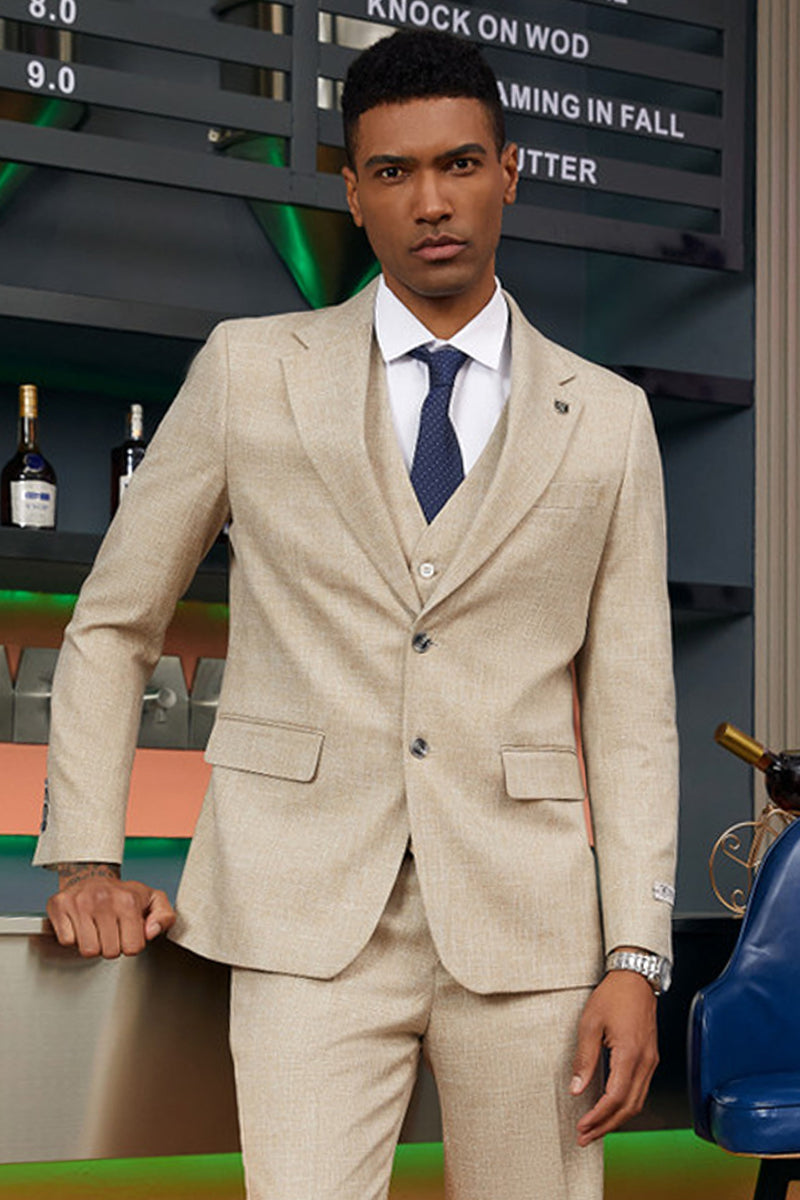 Men’s Stacy Adam’s Two Button Vested Summer Suit in Light Tan