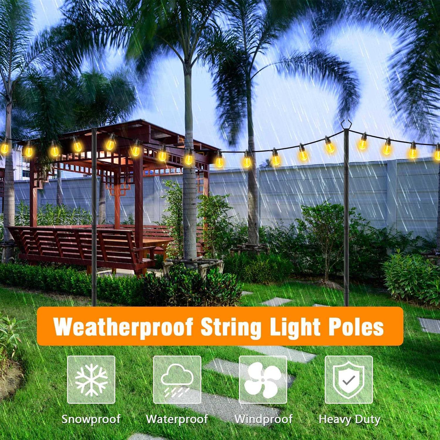 AILBTON 2 Pack Outdoor String Light Poles,10Ft Light Poles for Outside String Lights,Metal Light Poles Stand with Fence Brackets and Fork for Deck