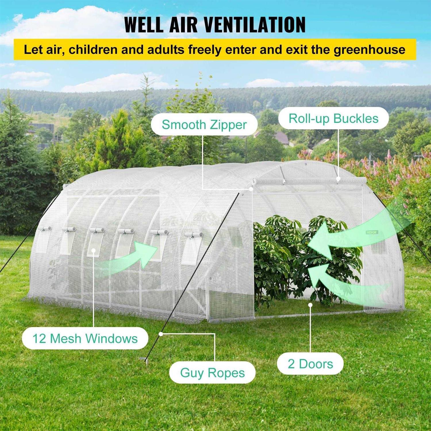 VEVOR Walk-in Tunnel Greenhouse 20 x 10 x 7 ft Portable Plant Hot House w/Zippered Door