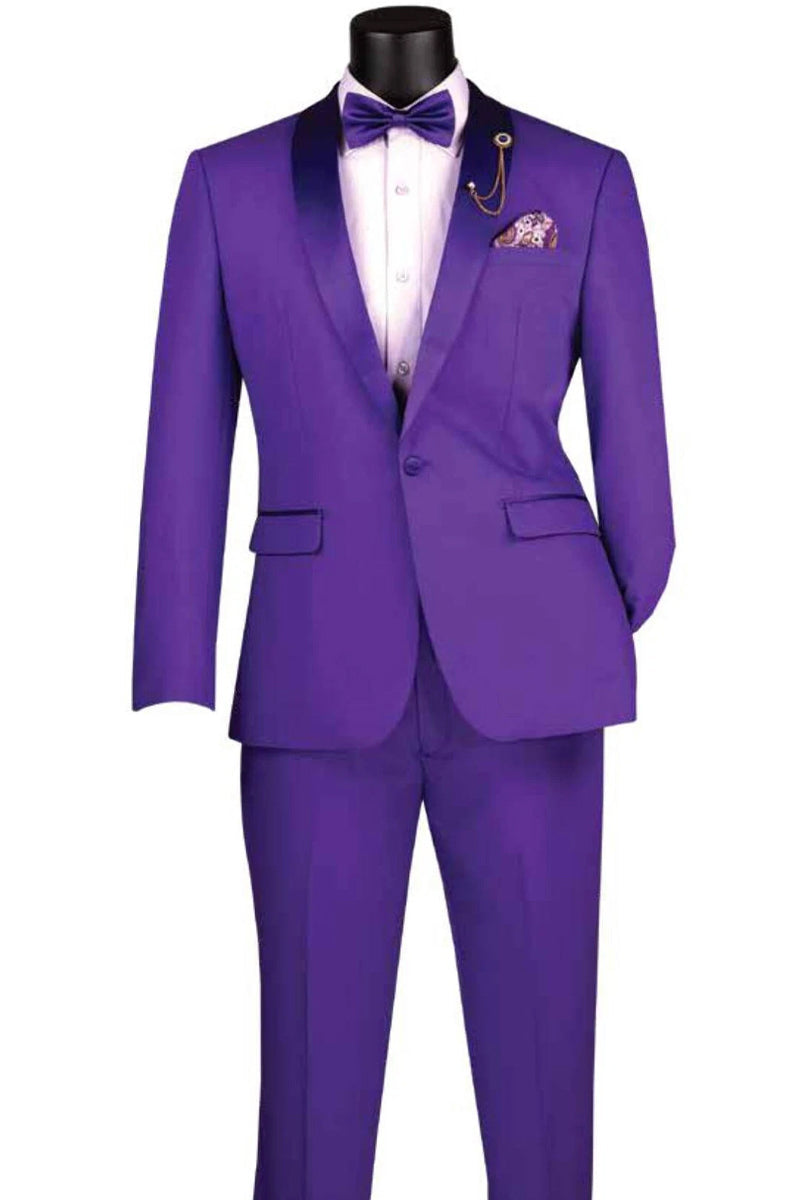 Men’s Slim Fit Stretch Summer Shawl Tuxedo in Purple