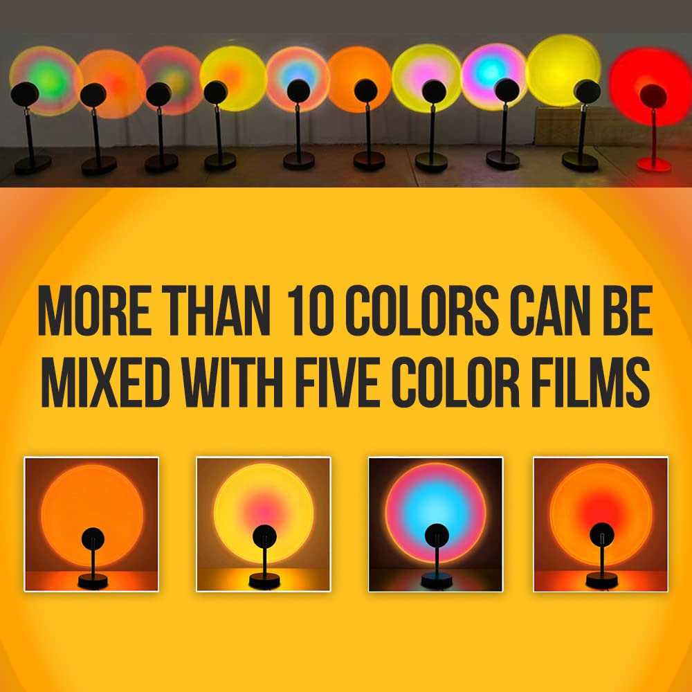 ABSIYA Sunset Lamp 10 Colors Changing Projector LED Lights Projection 360 Degree Rotation for Christmas Decorations Photography/Party/Bedroom/Home