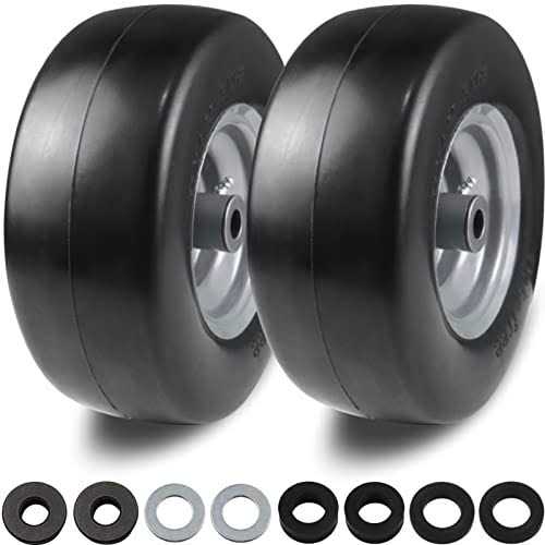 2 Pcs 11×4.00-5 Flat Free Lawn Mower Tire on Wheel, 3/4 or 5/8 Bushing