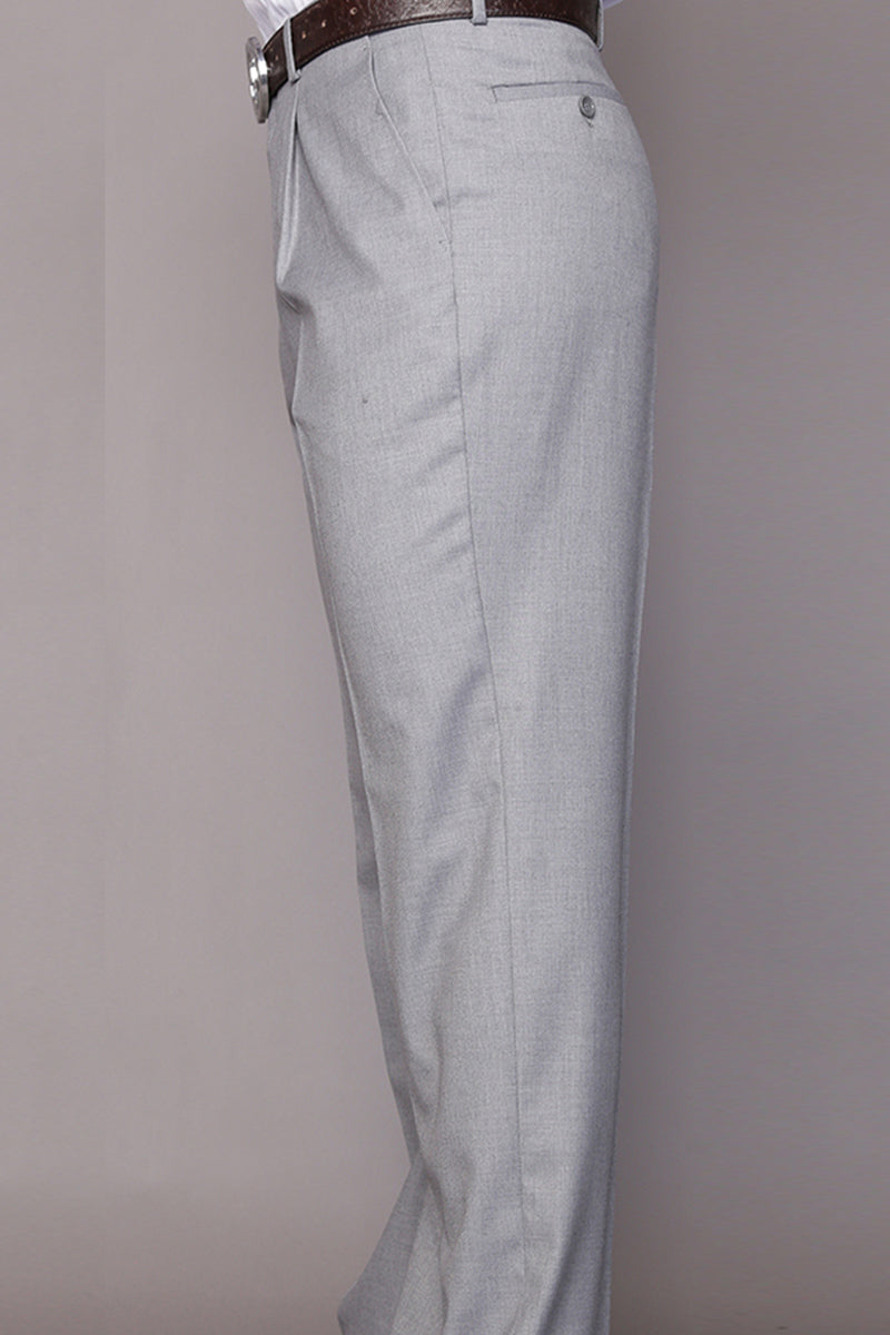 Men’s 100% Wool Classic Fit Pleated Dress Pant in Grey