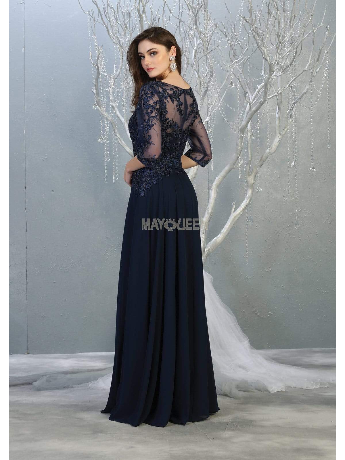 RQ7820 Bead Embellished V-Neck A-Line Dress