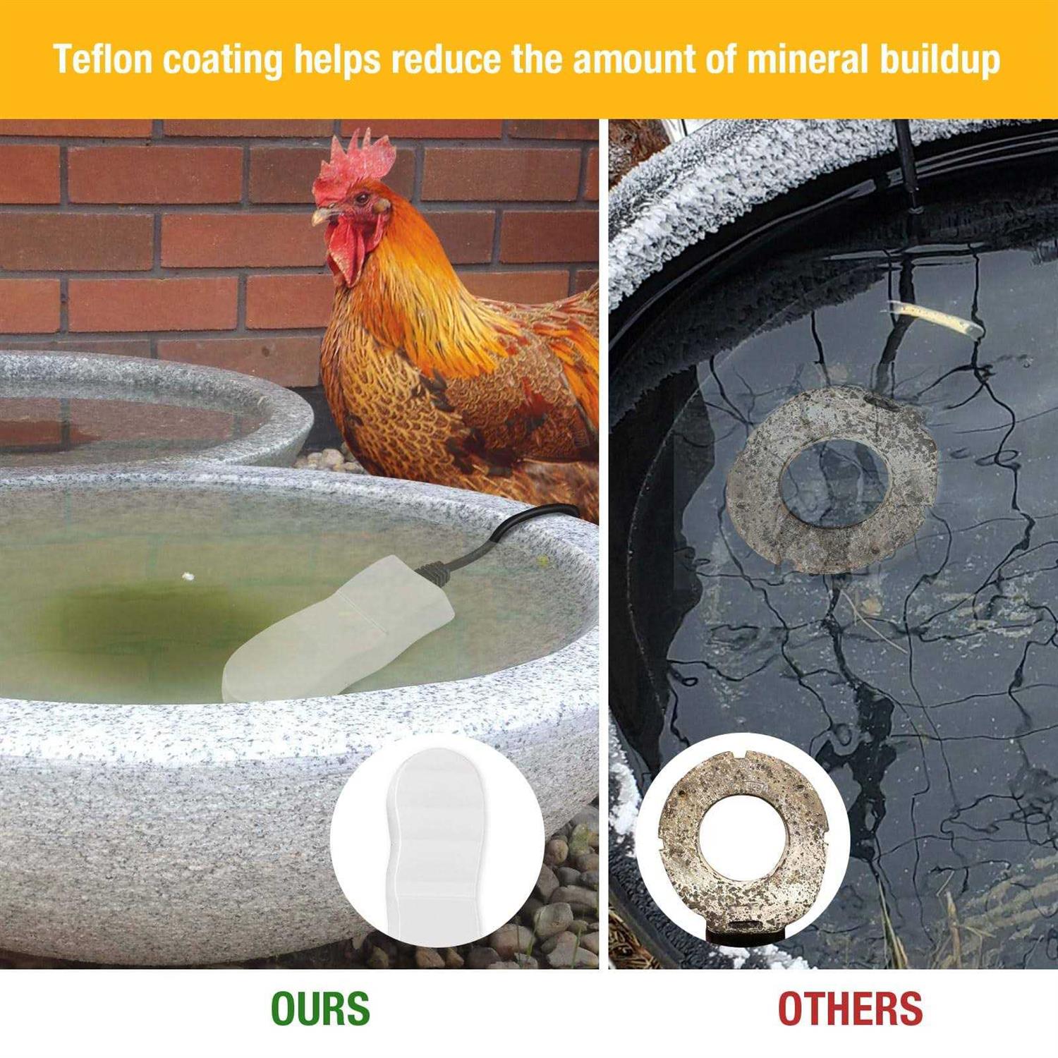 comincia Heated Chicken Waterer Deicer Thermostatic Control Chicken Water Heater Mini Size Water De-icer for Poultry