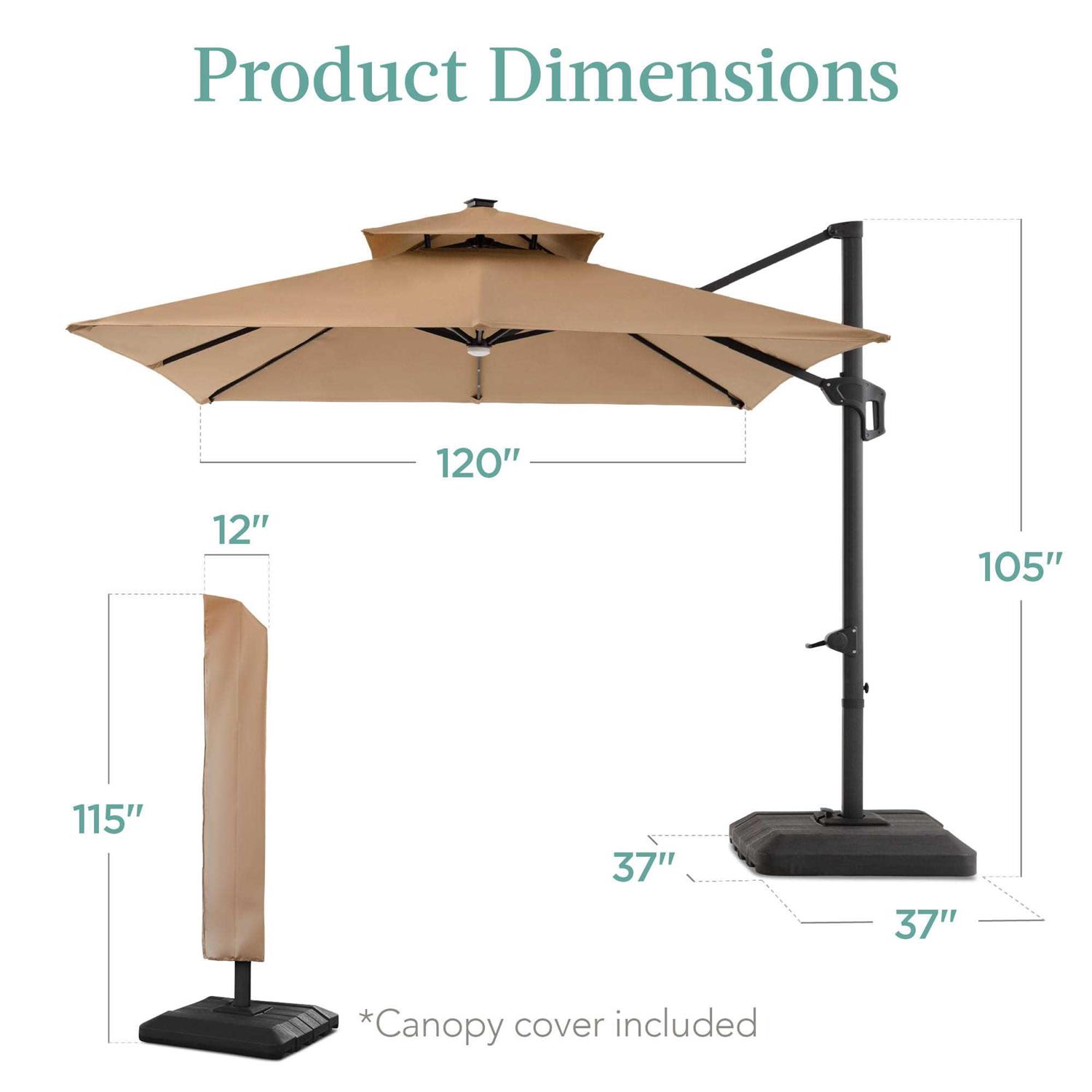 Best Choice Products 10 ft. Solar LED 2-Tier Square Cantilever Patio Umbrella with Base Included