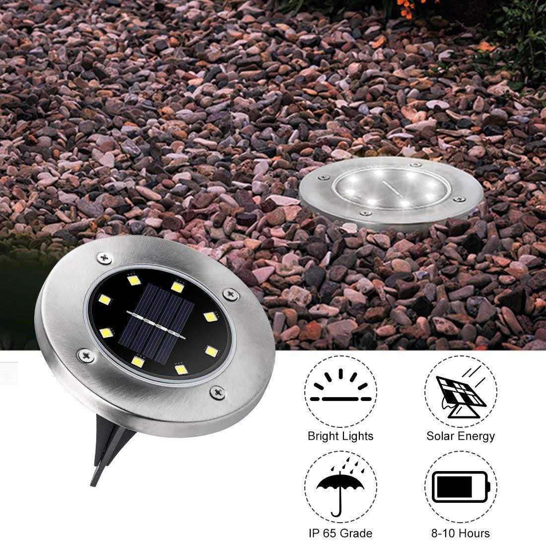 ZGWJ Solar 8 LED Disk Lights Upgraded Outdoor Ground Garden Landscape Lights for Lawn Pathway Yard Deck Patio Walkway