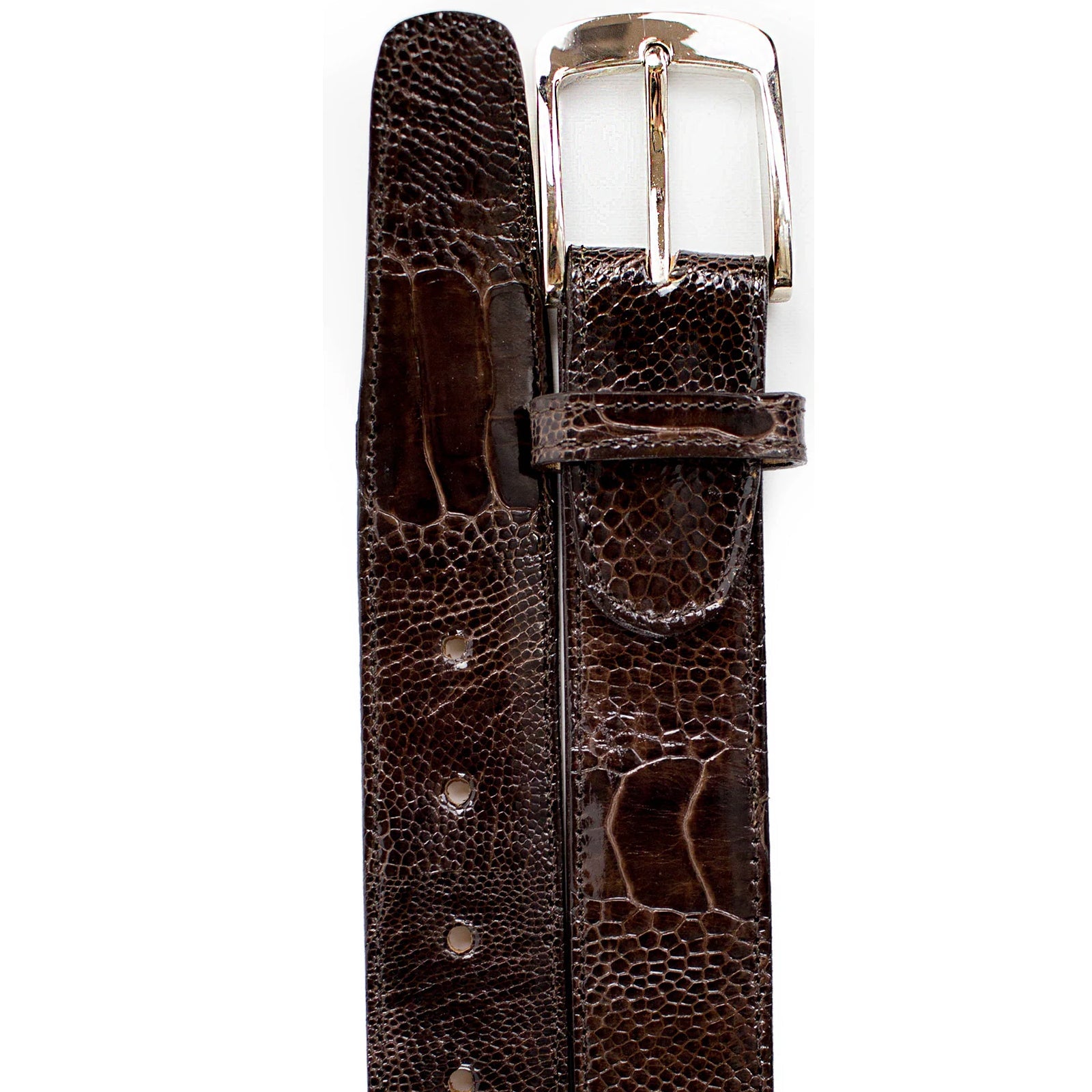 Men’s Belvedere Genuine Ostrich Leg Dress Belt in Chocolate Brown