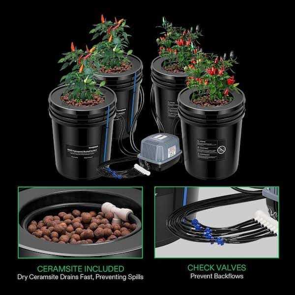 Vivosun DWC Hydroponics Grow System 5 Gal. Deep Water Culture Bucket with Recirculating Drip Garden Kit
