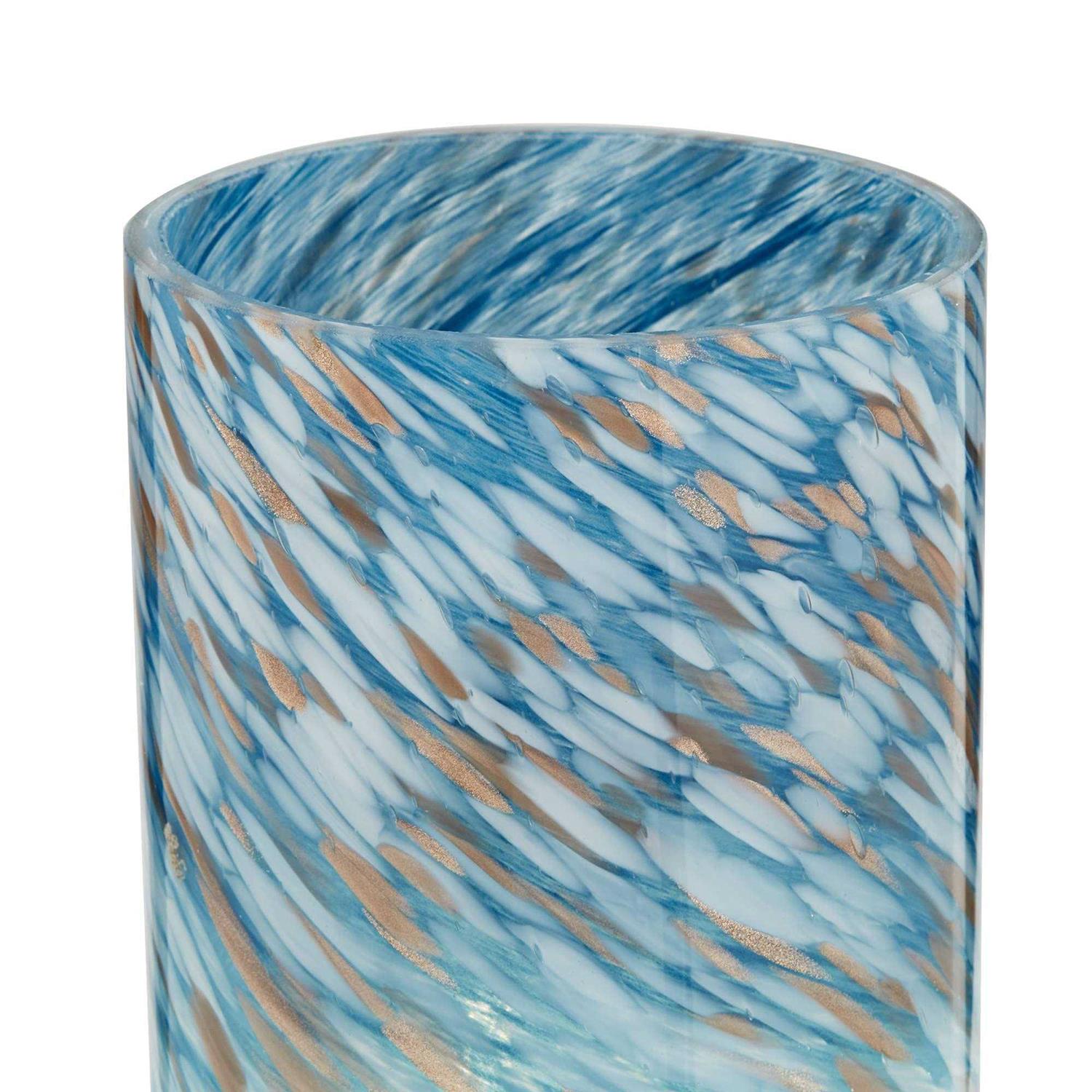 360 Lighting Modern Coastal Accent Table Lamp 13 1/2 High Brass Blue Art Glass Cylinder Shade for Bedroom Living Room Nightstand