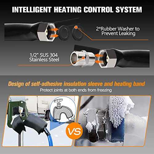 Bipeoo 100FT 30FT 50FT Heated Water Hose for Rv,-45 °F Antifreeze Drinking Garden Water Hose with Energy Saving Thermostat,1/2 Inner Diameter Rv