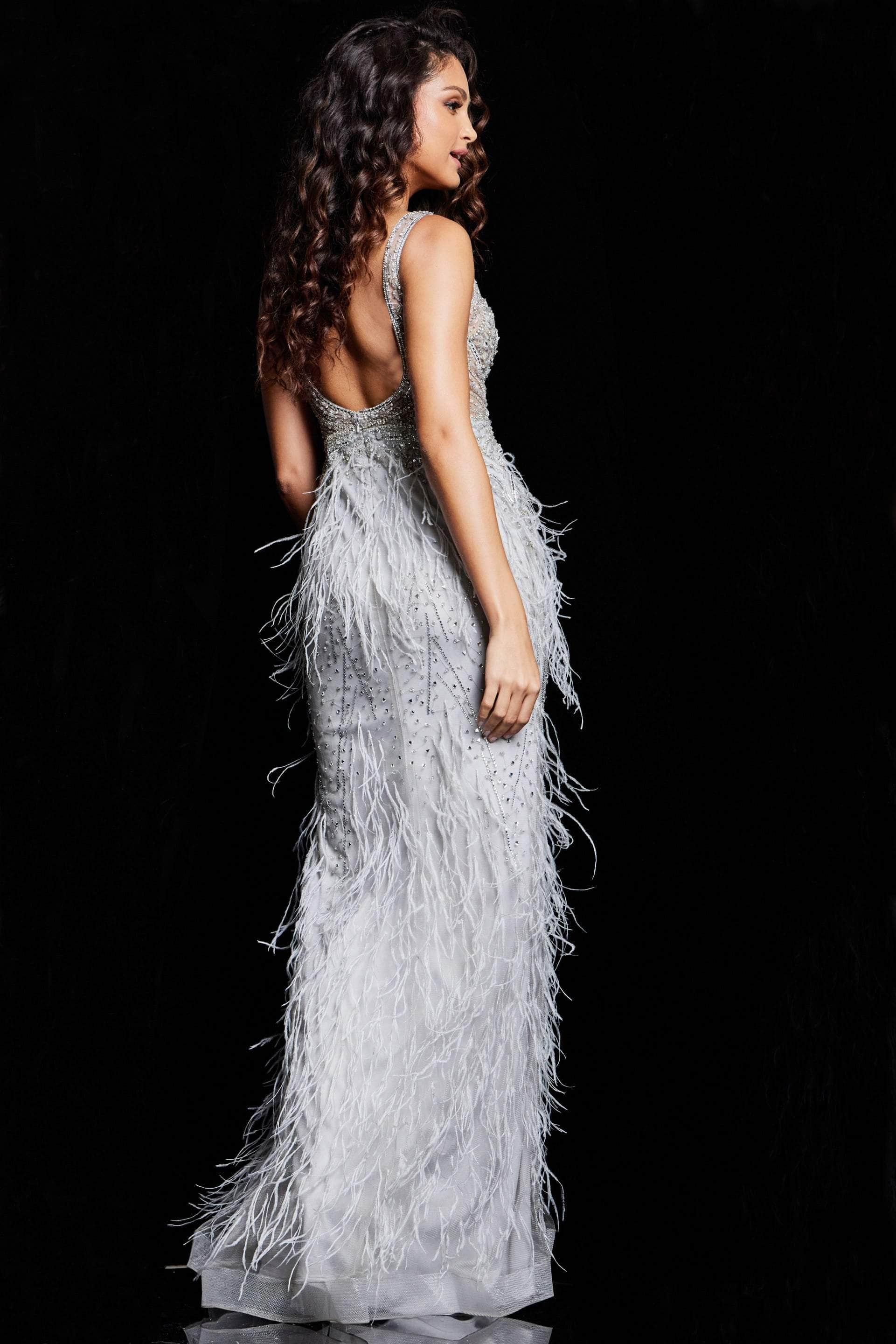 03023 Beaded Adorned Feather Gown