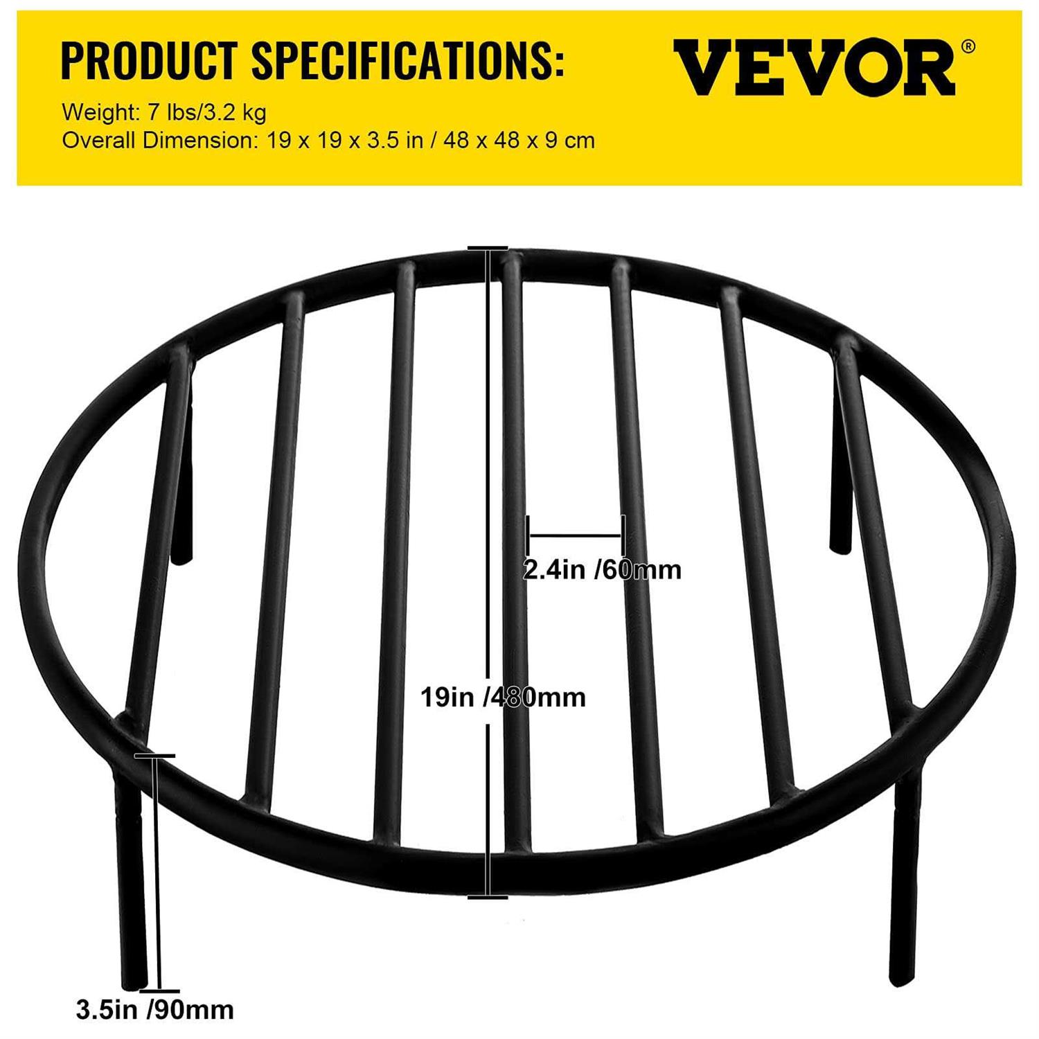 VEVOR Fire Pit Grate Heavy Duty Iron Round Firewood Grate Round Wood Fire Pit Grate
