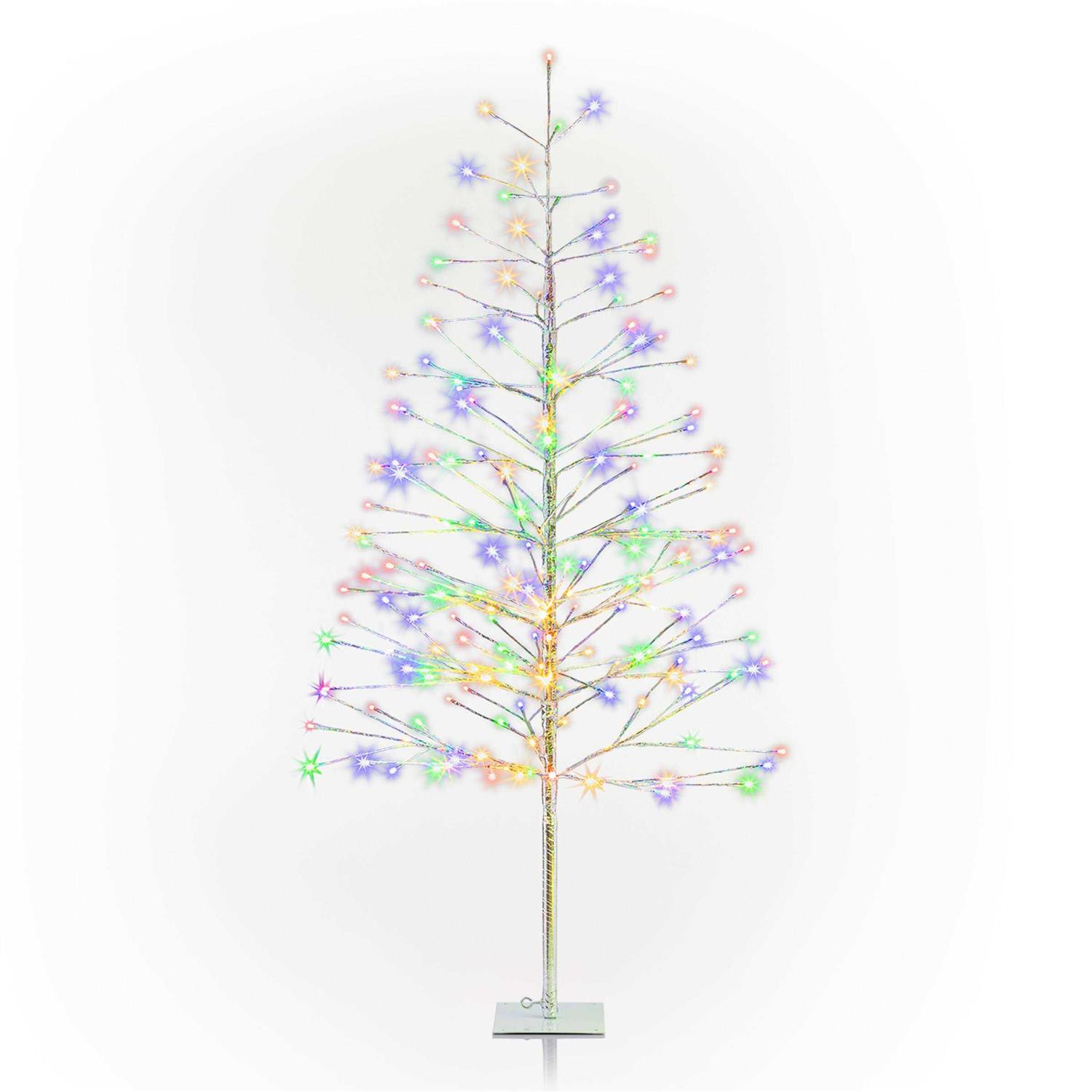 Alpine BYS144WT Silver Christmas Tree Decor with Cool White LED Lights
