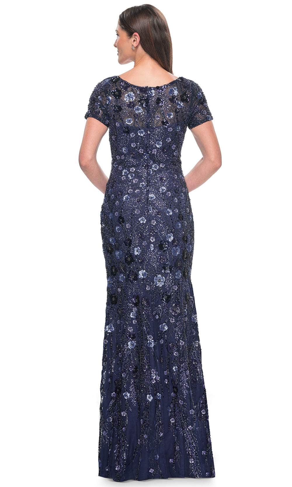 V-Neck Sparkling Floral Embellished Evening Dress