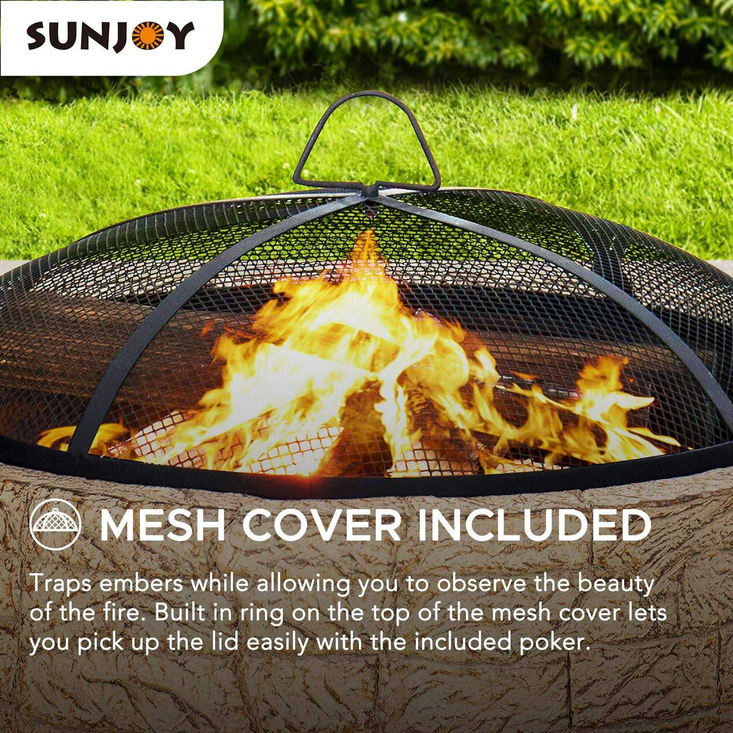 Sunjoy Stone 26 inch Round Wood-Burning Fire Pit