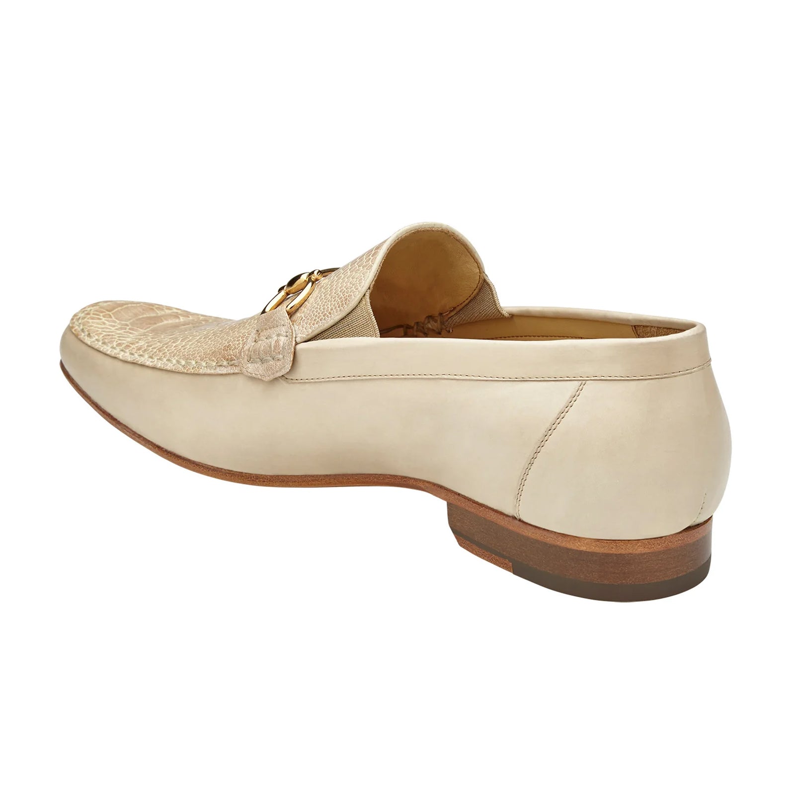 Men’s Belvedere Bruno Ostrich Leg & Italian Calfskin Buckle Dress Loafer in Ivory Off White