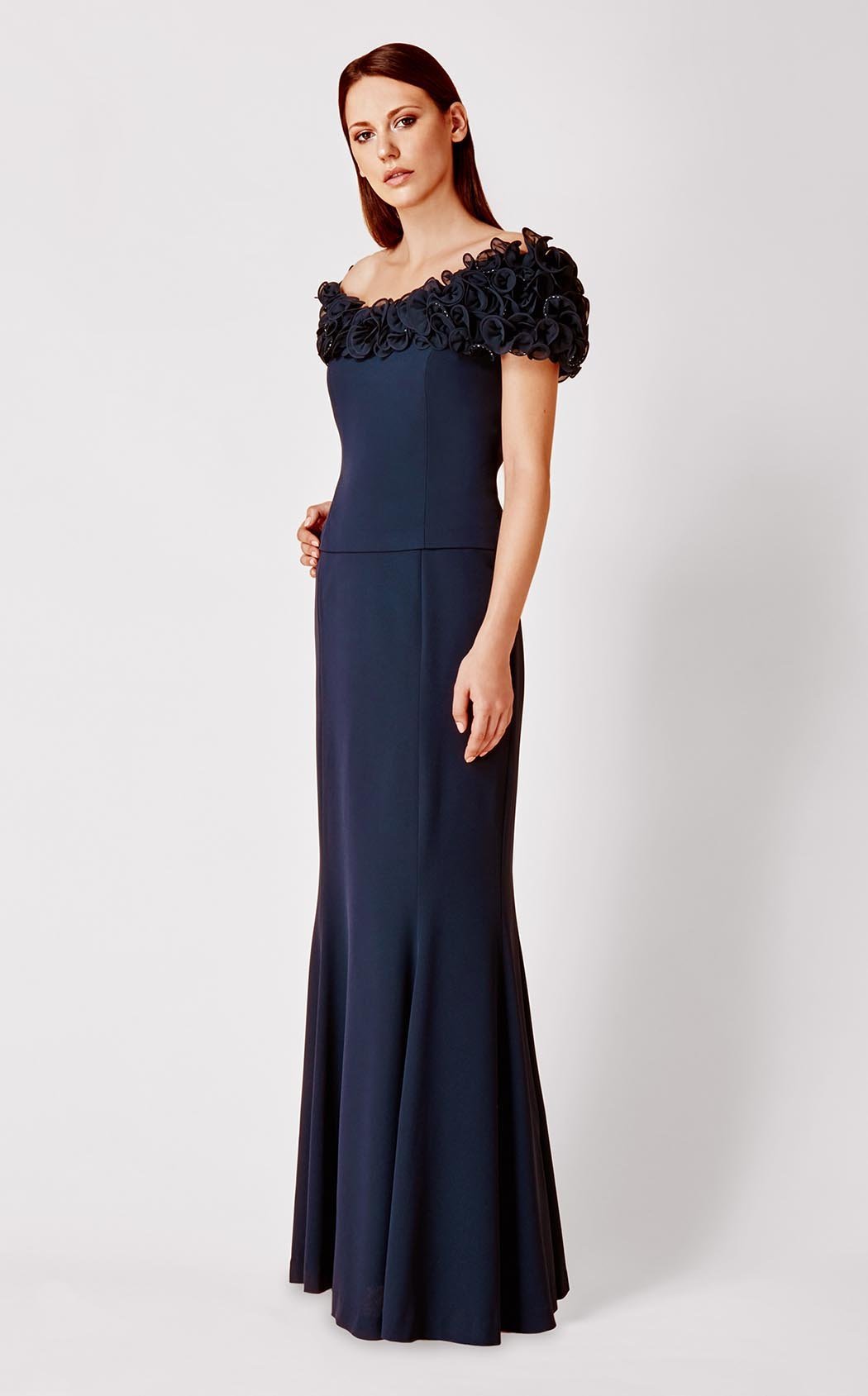 2003 Rosette Ruffles Off Shoulder Evening Gown