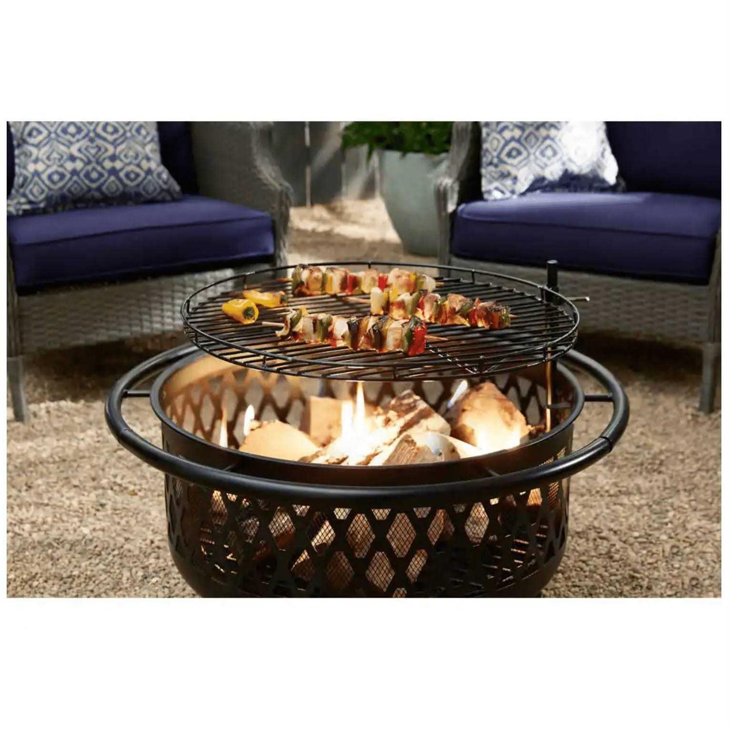 Hampton Bay Piedmont 30 in. Steel Fire Pit in Black with Cooking Grate