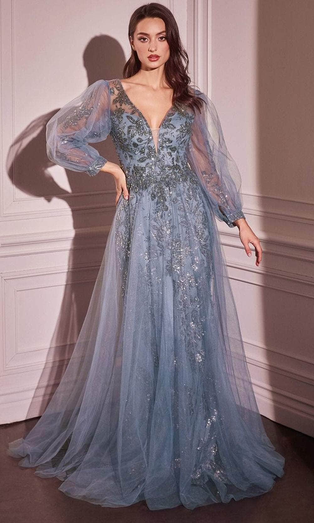 Long Sleeve Lace Applique Gown