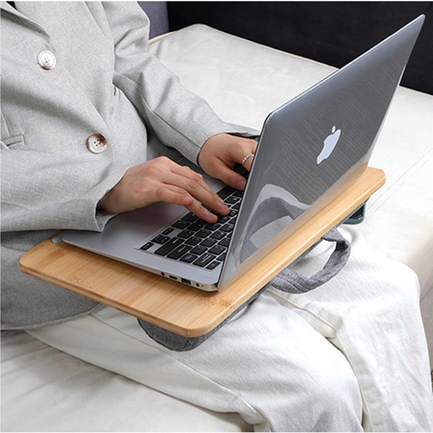 SUMISKY Laptop Lap Desk with Cushion Protable Laptop Desk with Handle Phone Holder and Bamboo Laptop Stand