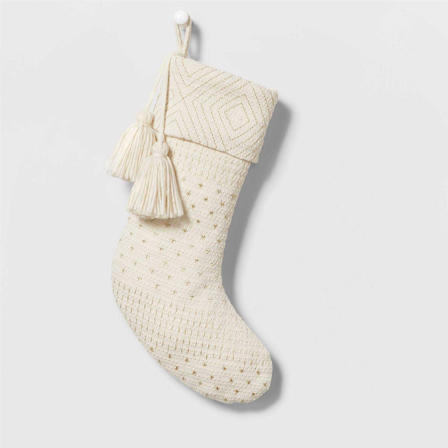 Wondershop Woven Christmas Stocking with Metallic Stitching Ivory