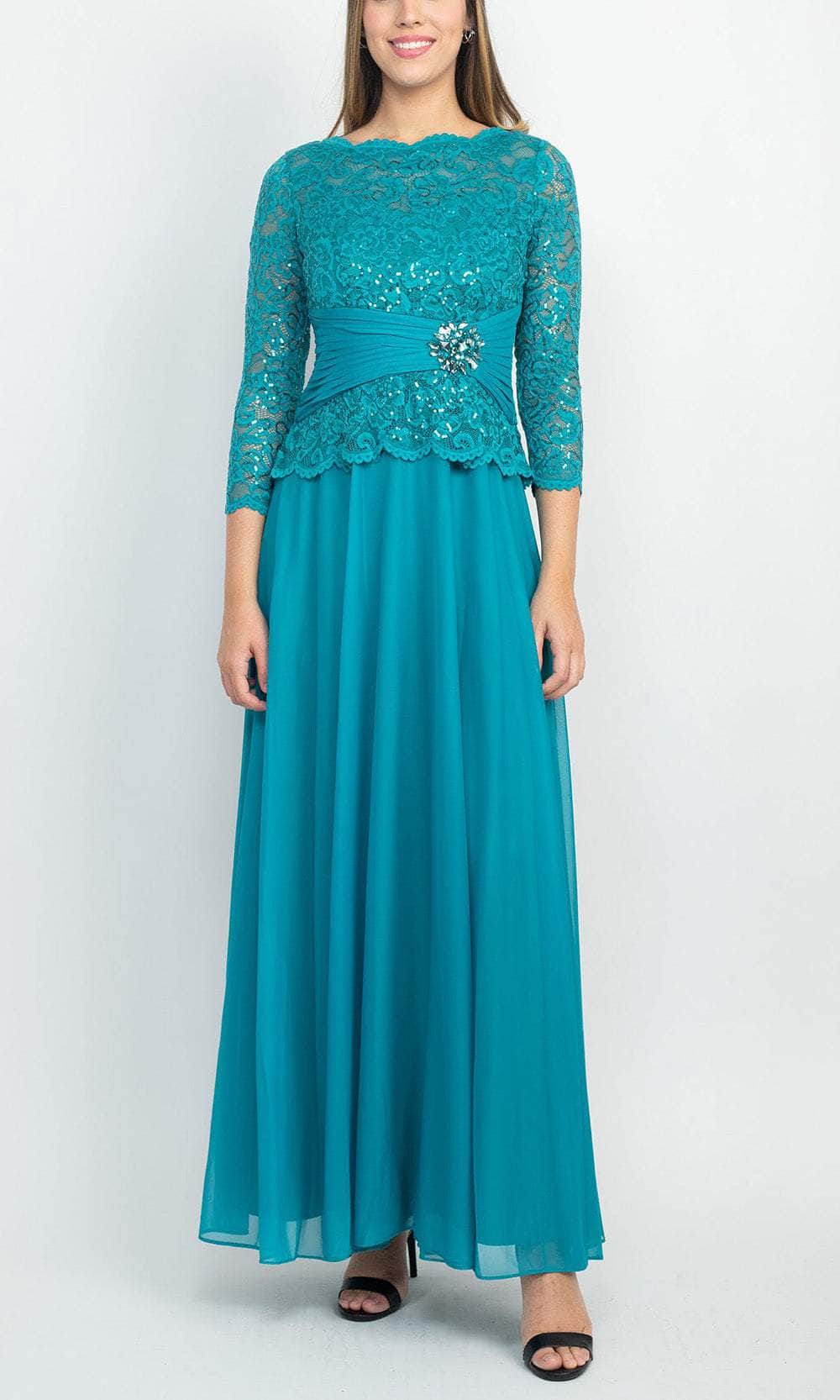 Bateau Sequin Lace Formal Dress