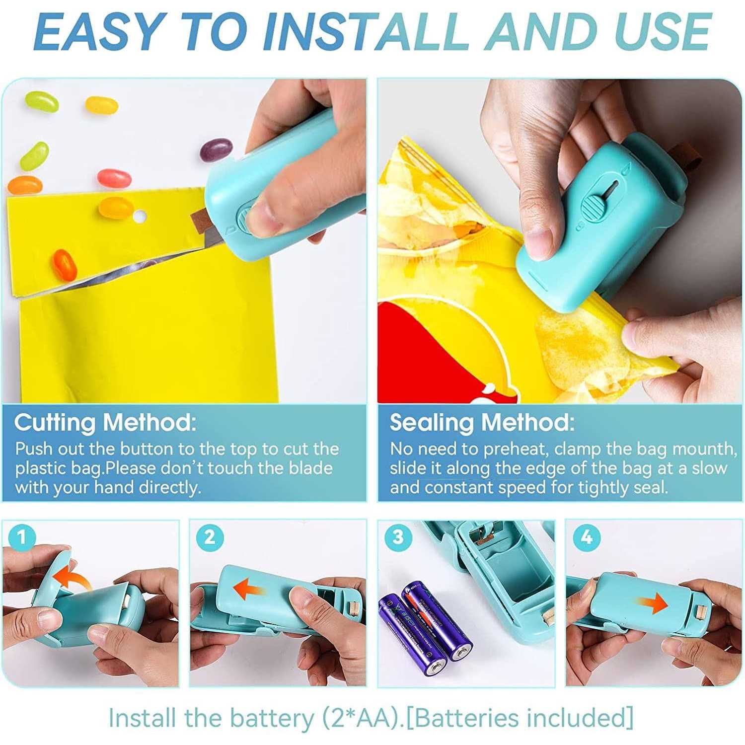 Mini Bag Sealer, Romsto Handheld Heat Vacuum Sealer, 2 in 1 Heat Sealer and Cutter with Lanyard