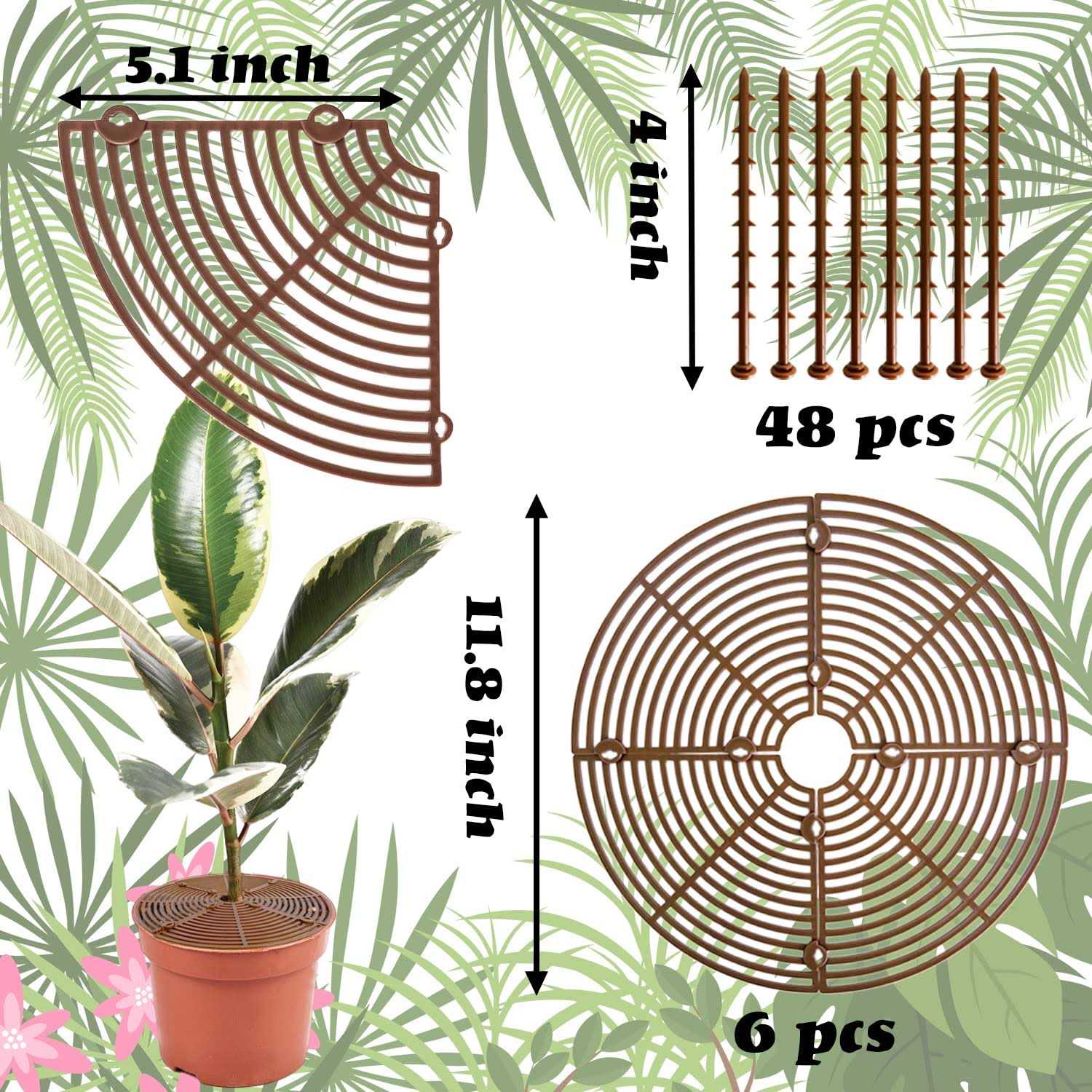 11.8 Inch Plant Pot Grid,6 Pack Plant Pot Soil Covers Protectors with 48 Stakes,Cat Pet Digging Stopper for Indoor Outdoor