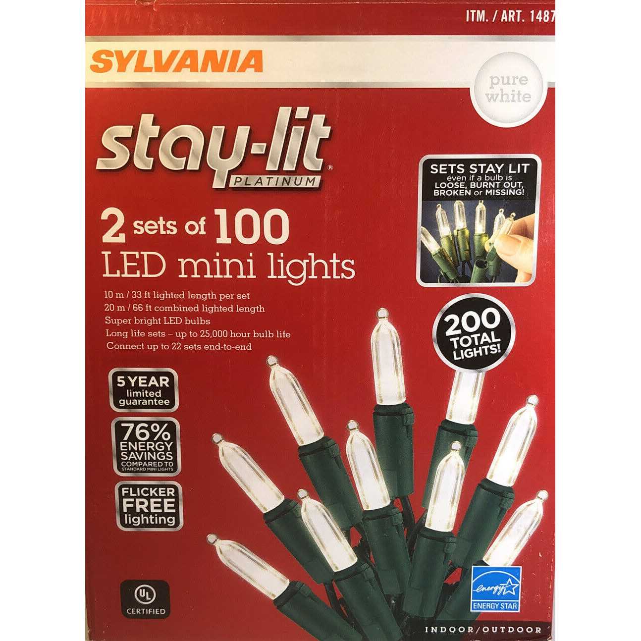Sylvania Stay-lit LED Mini Lights 2 Sets of 100 Pure White
