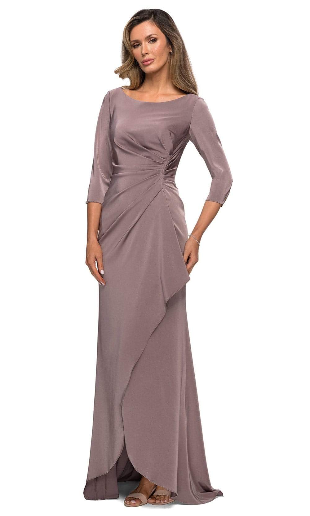 Quarter Sleeve Draped High Slit Dress 28197SC