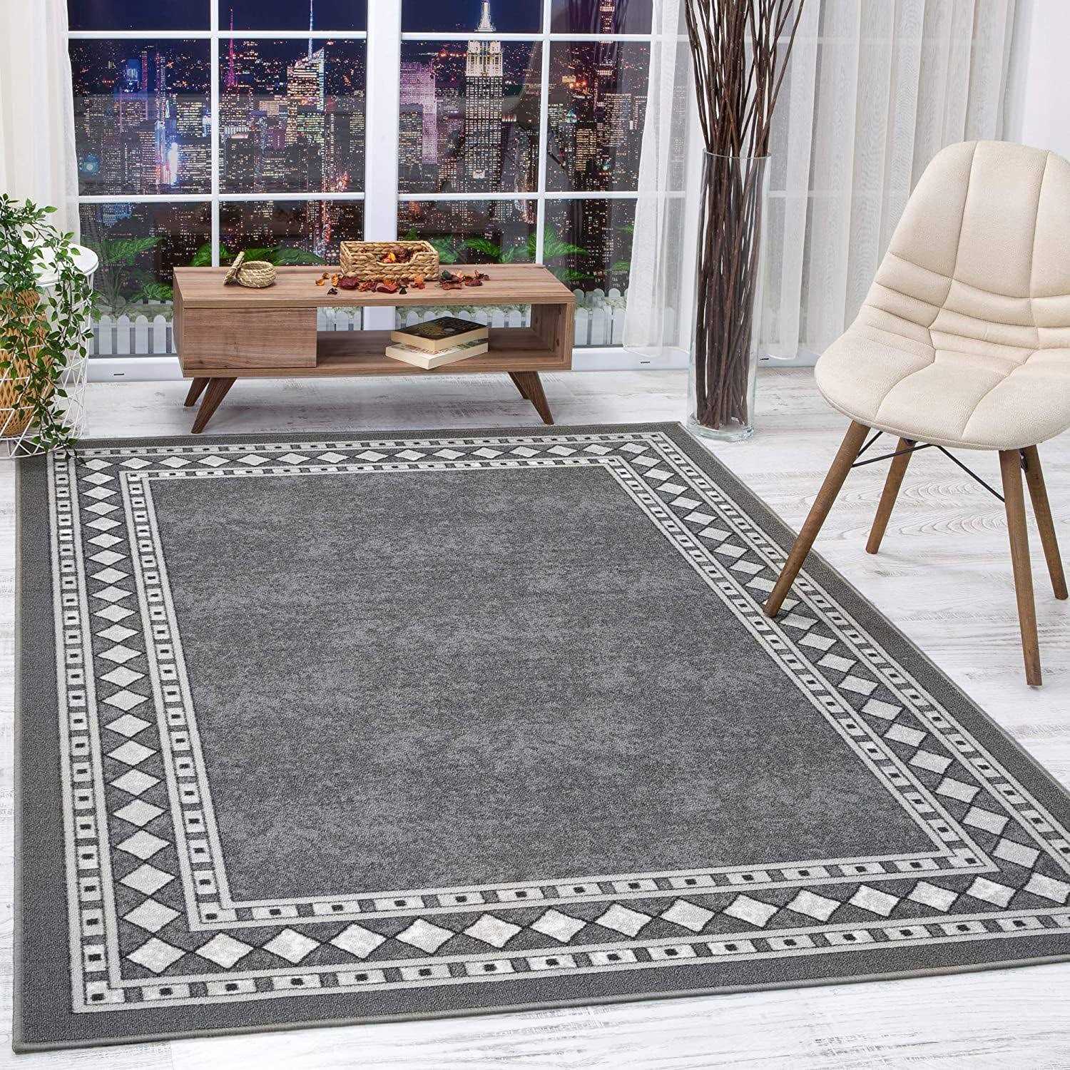 Antep Rugs Alfombras Modern Bordered Non-Skid Low Profile Pile Rubber Backing Area Rugs