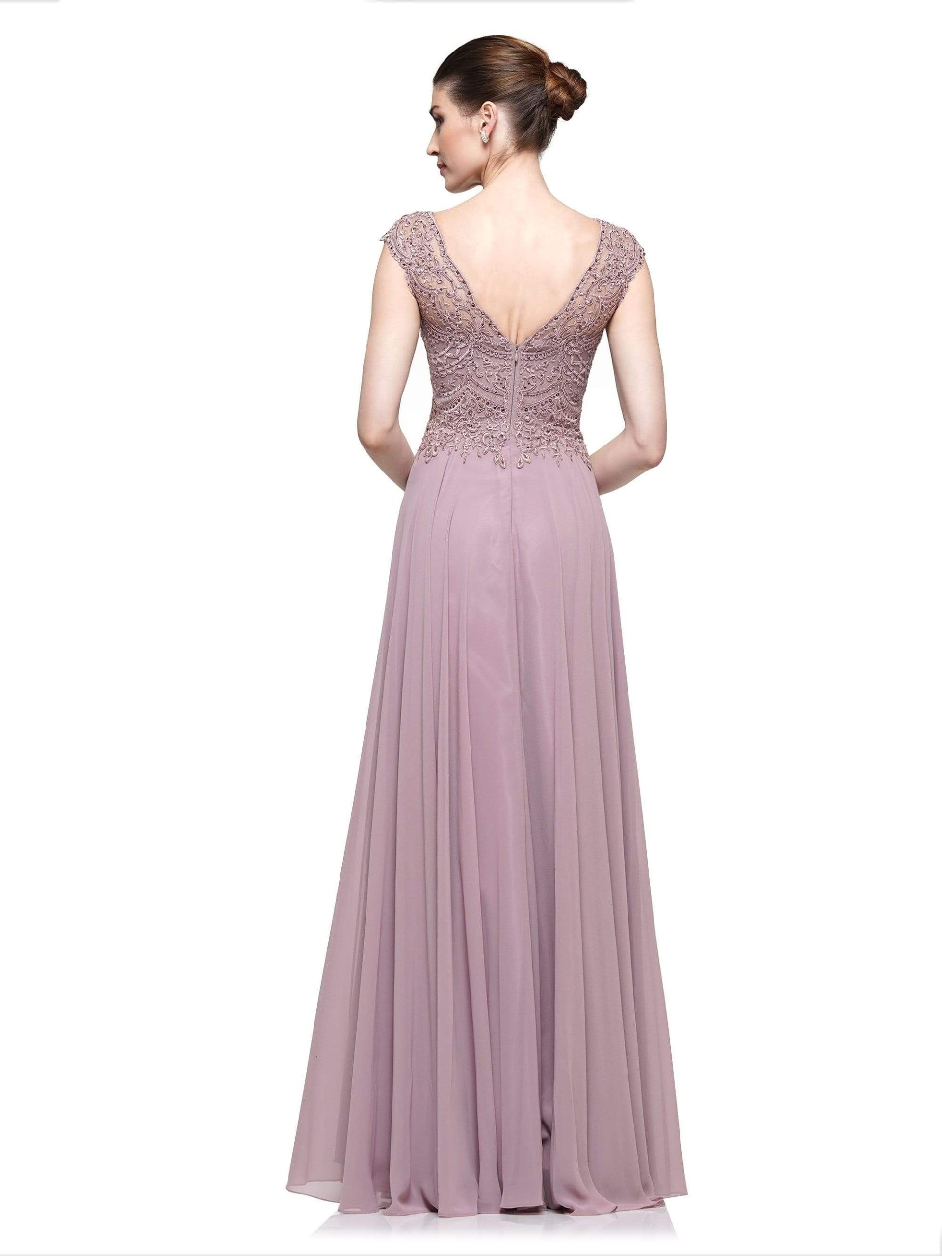 M238 Beaded Applique A Line Chiffon Dress