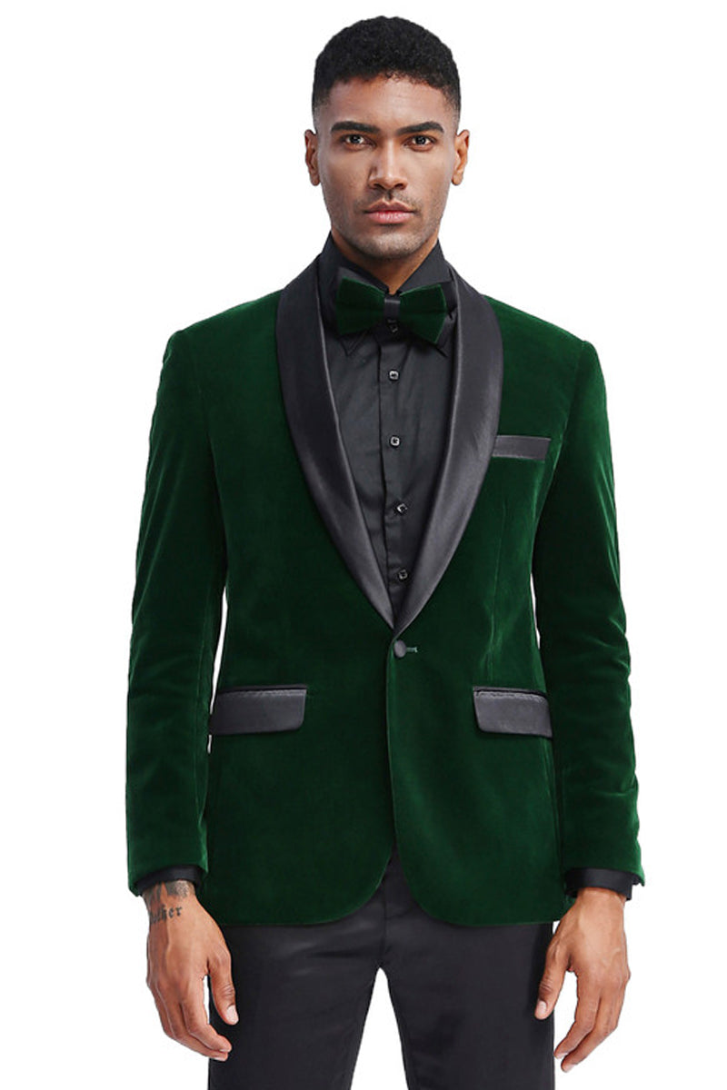 Men’s Slim Fit Shawl Lapel Velvet Wedding & Prom Tuxedo Jacket in Hunter Green