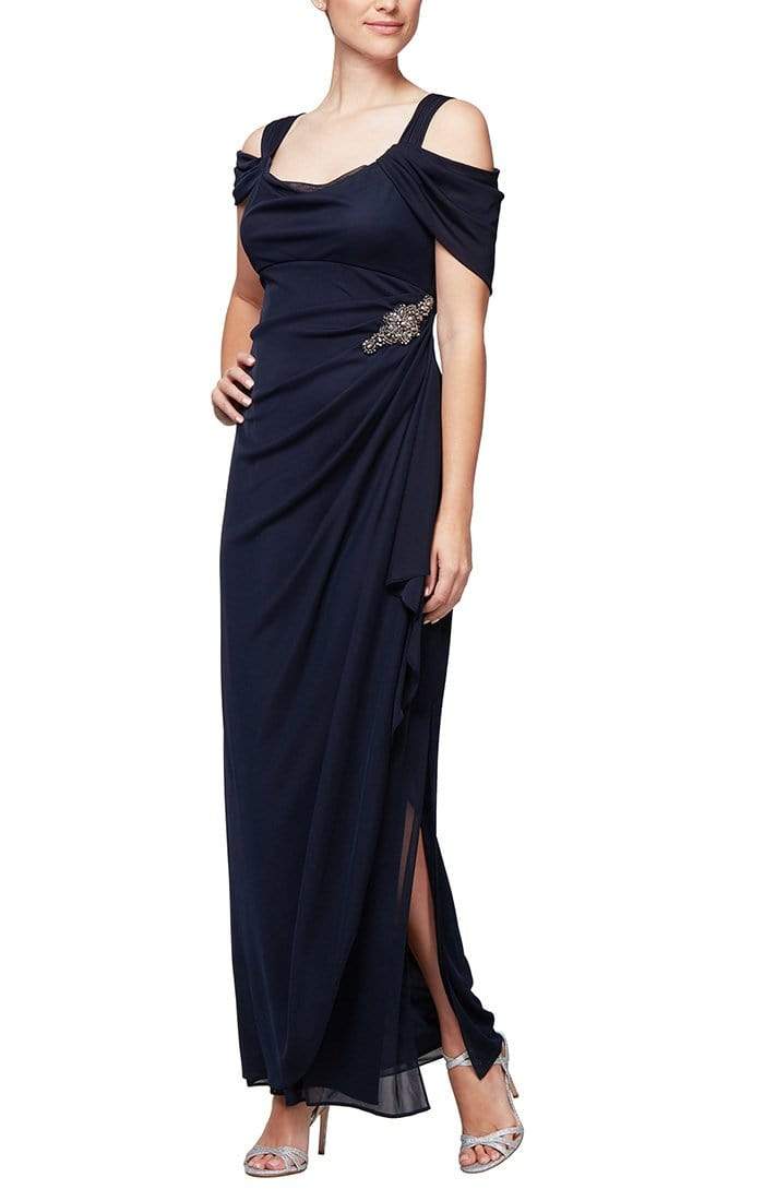 232902 Cold Shoulder Long Gown With Slit