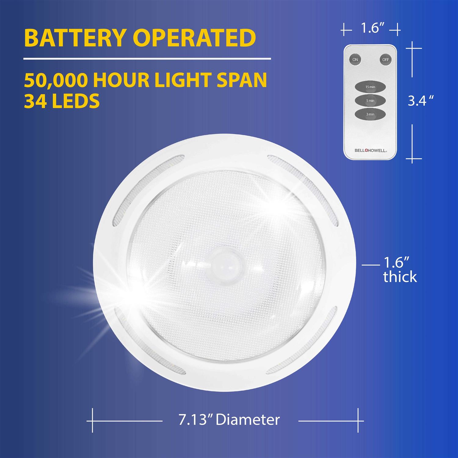 Bell and Howell Wireless Ceiling Light LED Motion Sensor Ceiling Light 360 Wide Angle Illumination Modern Style