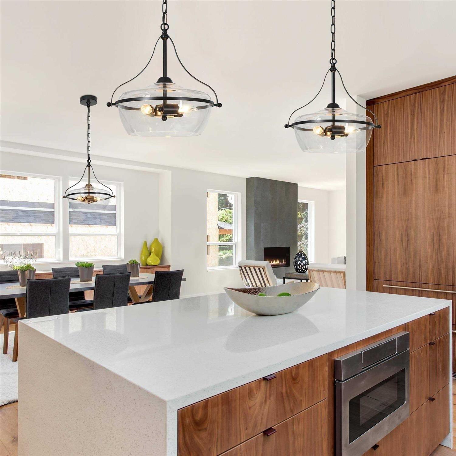 Zelena Modern Farmhouse 3-Light Black Chandelier Glass Pendant Dining Room