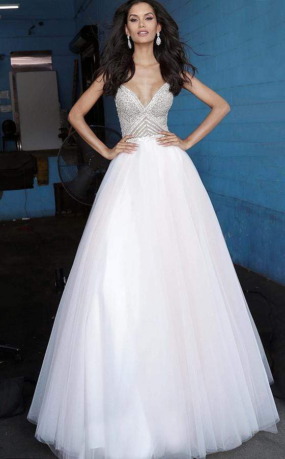 00580 Beaded Deep V-neck Ballgown