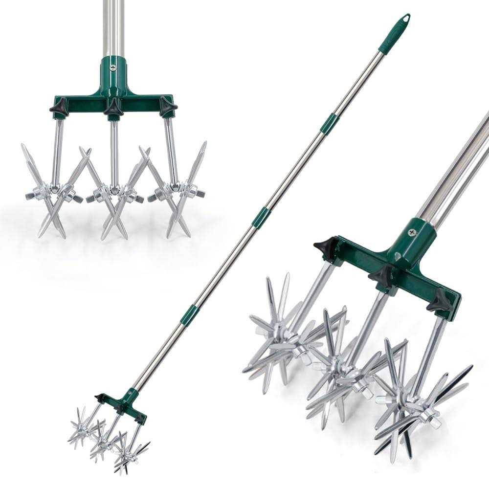 Altdorff Rotary Cultivator Set, 25-63 Adjustable Gardening Rotary Tiller and Hand-Held Garden Cultivator swith Aluminum Detachable Tines
