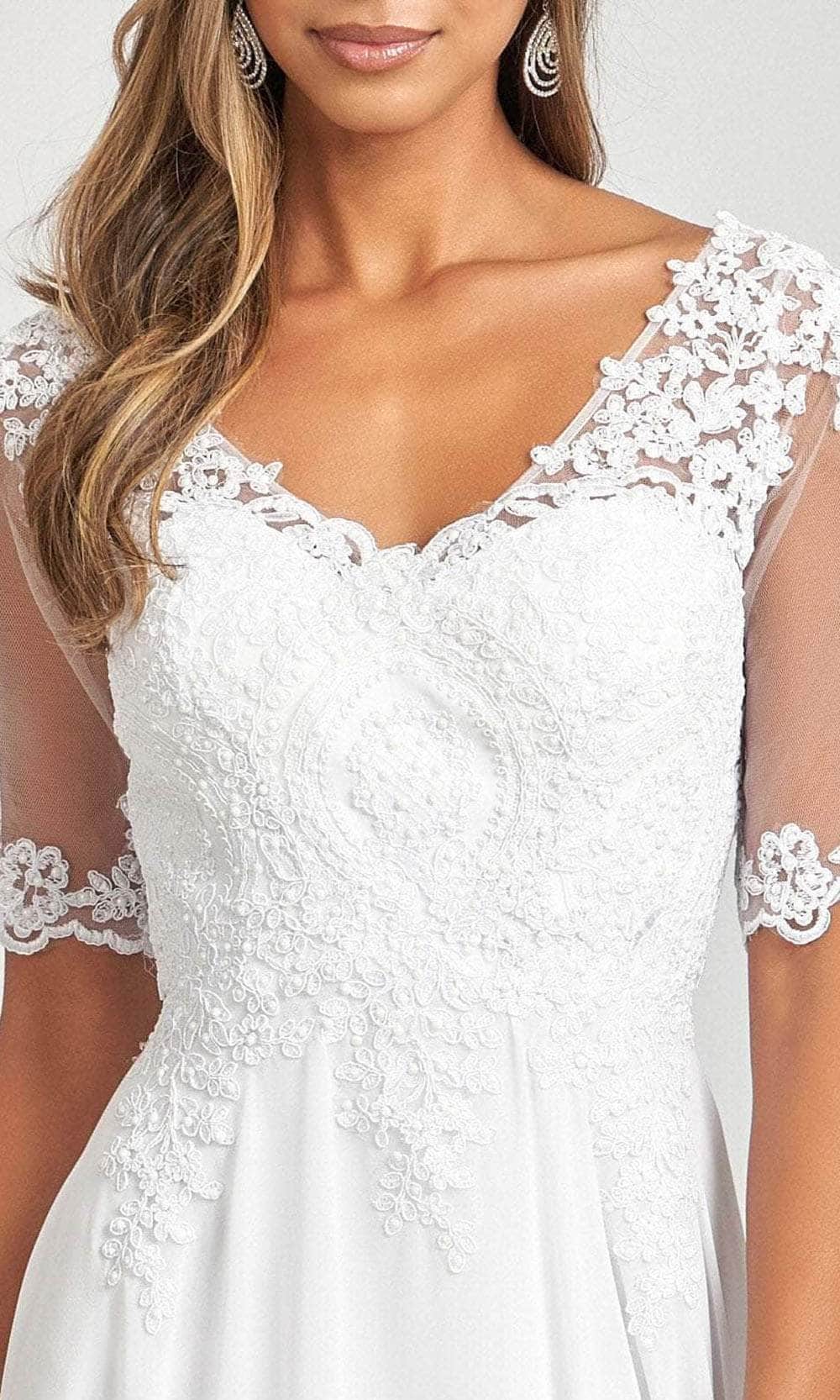 Sheer Quarter Sleeve Lace Applique Evening Dress