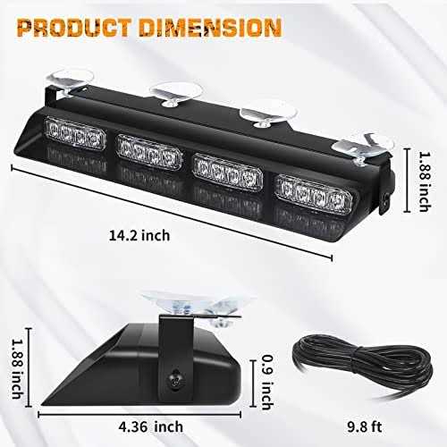 XRIDONSEN Emergency Dash Strobe Lights Safety Flashing Warning Hazard Interior Front/Rear Windshield Deck Split Light Bar w/digital