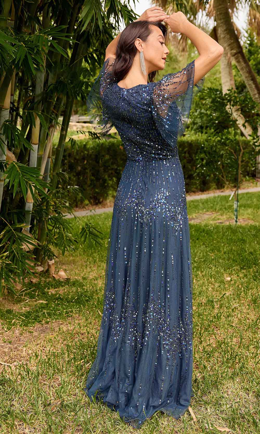 V-Neck Sequin Embellished Evening Gown