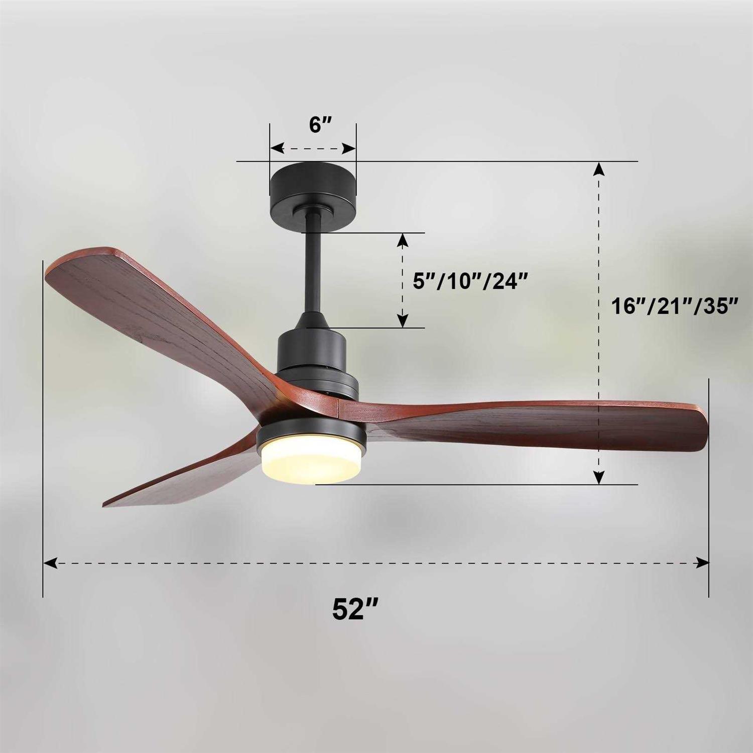 52 inch Indoor and Outdoor Downrod Solid Wood Ceiling Fan with Remote,Integrated Light Optional