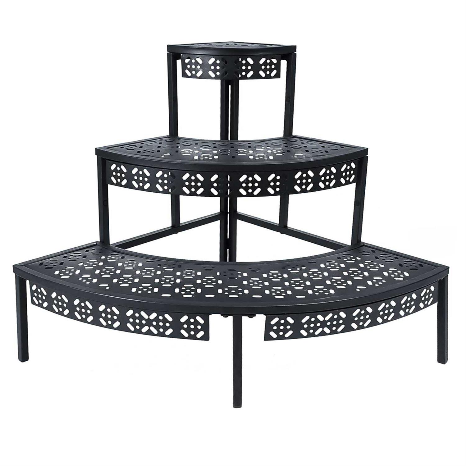 aboxoo 3 Tier Plant Stand Flower Pot Rack Metal Stair-step Style Corner Shelf Planters